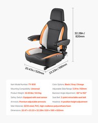 Forklift Seat Mower Tractor Seat Adjustable Back Seatbelt & Headrest