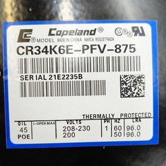Reciprocating Compressor 2.75 Ton R-22 208-230V 1PH for Copeland CR34K6E-PFV-875