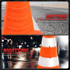 4 x Orange Oxford fabric Collapsible Traffic Safety Cones 28″ X 11.81″ X 1.38″