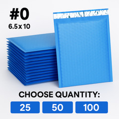 #0 6.5×10 Blue Poly Bubble Mailers Padded, Waterproof, Shipping Self-Seal
