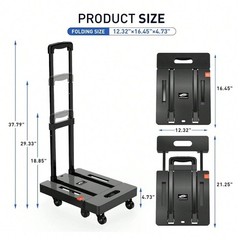 500lb Folding Hand Truck 6 Wheels Extendable Base 2 Bungee Cords