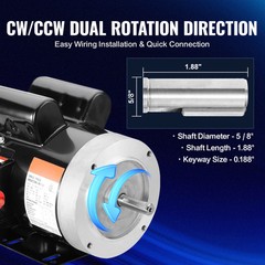 VEVOR 1.5HP Electric Motor 1725RPM AC115/230V 56C Frame 1-Phase 5/8″ Keyed Shaft
