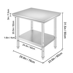 VEVOR 24″x30″ Stainless Steel Work Prep Table Commercial Kitchen w/ Undershelf