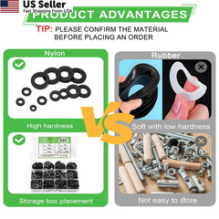 650-Pieces Nylon Flat Washer M3, M4, M5, M6, M8, M10, M12 millimeters, Black