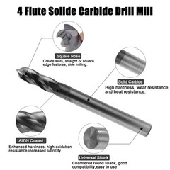 5Pcs 4 Flute 90 Degree 1/4″x3/4″x2-1/2″ Solid Carbide Drill Mill – AlTiN Coated