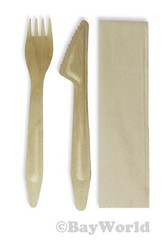 1 Set Wooden Cutlery Premium Compostable with Napkin Disposable Cutlery ORGANIC 260099