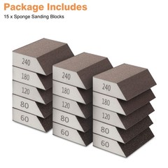 15pcs Sanding Sponges Set Washable Reusable Sanding Block 60/80/120/180/220 Grit