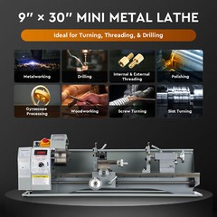 9×30″ Mini Metal Lathe 1100W DC Motor 3-Jaw Chuck LCD Display Metalworking