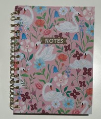 Clementine Twin Wire Hard Cover Spiral Journal Notebook Floral Swan “Notes”