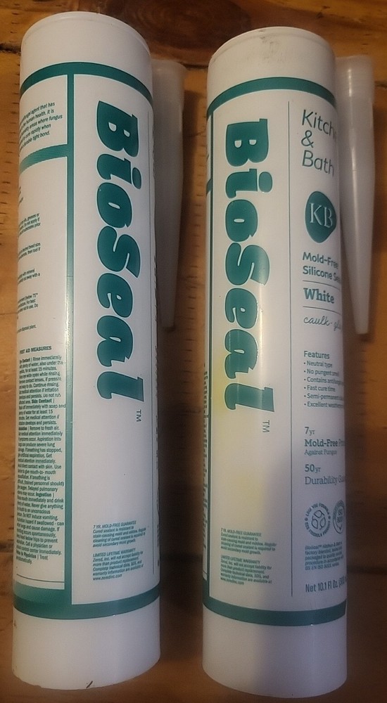 2 BioSeal Silicone Sealant Caulk Waterproof Mold & Odor Free White Kitchen Bath