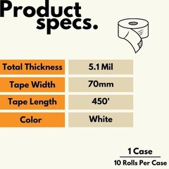 10 Rls Wolverine Water Activated White Gummed Packing Tape 70mm x 450′, 5.1 Mil
