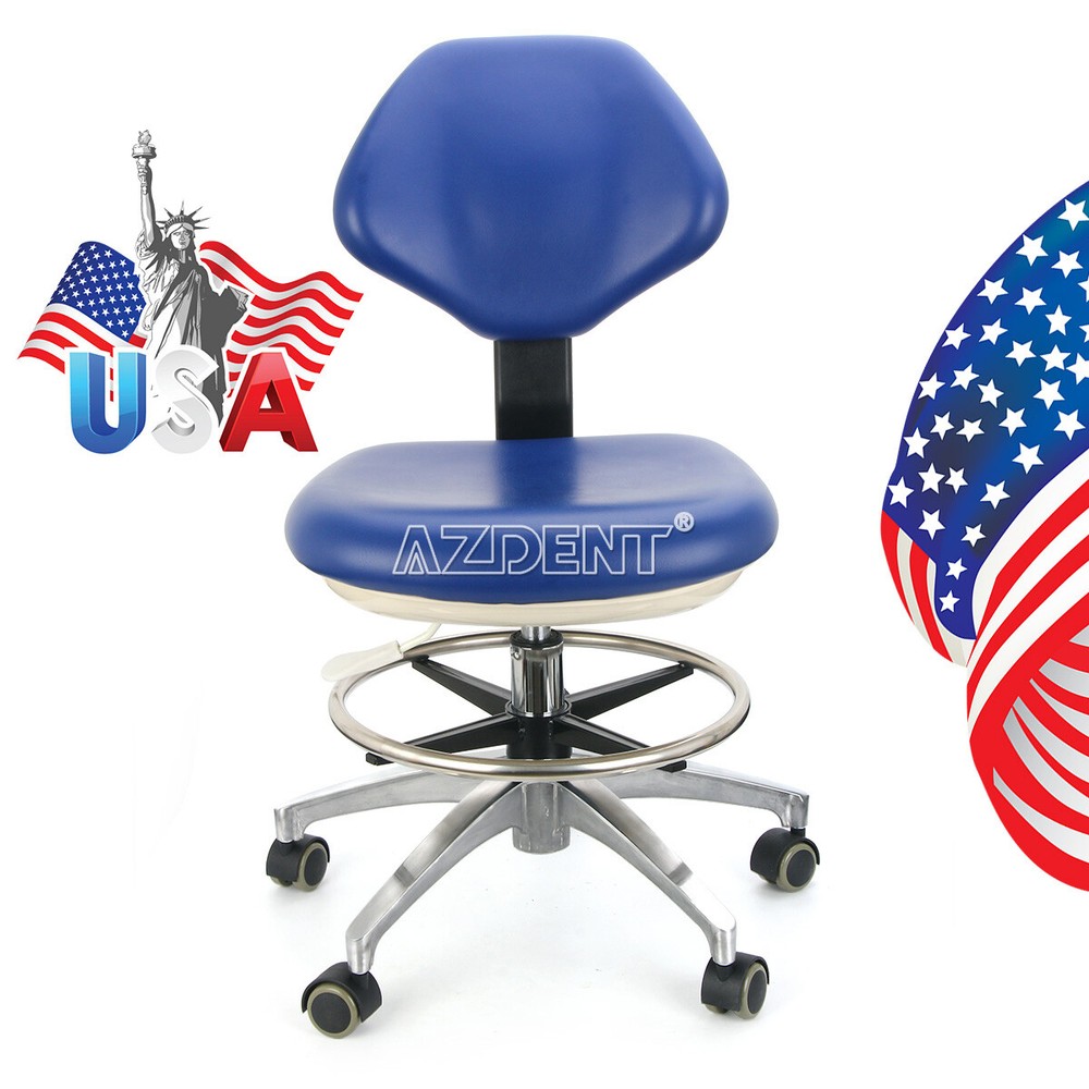 Dental Medical Doctor Assistant Stool Adjustable Height PU Leather Chair Blue