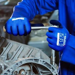 Gasoline 13Gauge Polyester Latex Crinkle Palm Dipped Blue Gloves / 12Pairs