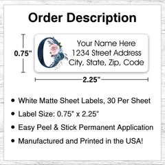 60 Return Address Labels Personalized Printed 3/4 x 2 1/4 Floral Monogram