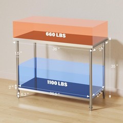 Takywep Heavy Duty 2-Tier Stainless Steel Commercial Prep Table 36″x 24″x 35″