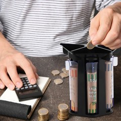Coin Counter Sorter Tube, with Wrappers, 5-in-1 Change Machine, Organizer &