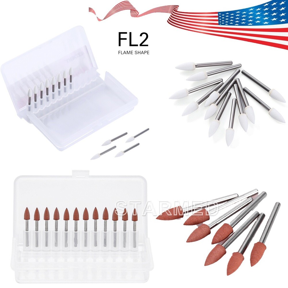 12pc/box Dental Abrasive White Stone/Silicone Porcelain Resin Polishing Burs FG