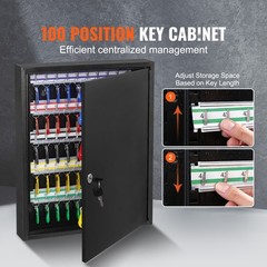 VEVOR 100-Key Cabinet Key Lock Box with Adjustable Racks & Colorful Key Tags