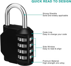 Padlock, Combination Lock 4 Digits, Outdoor Padlock Weatherproof for Gym Locker,