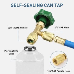R290 R600A Refrigerant Charging Hose w/ Gauge & Can Tap 600 PSI AC Recharge kit
