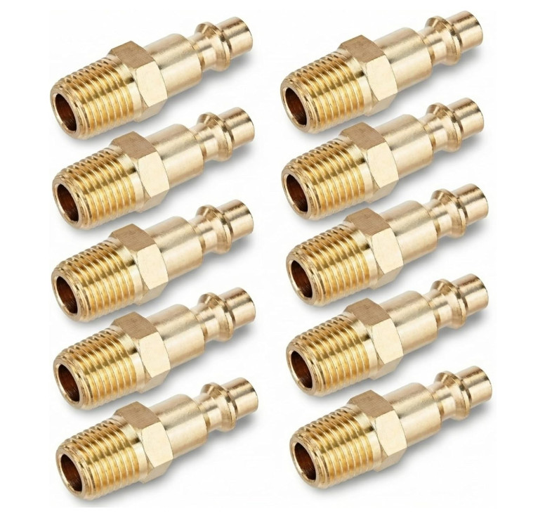 10 PCS Brass 1/4 Inch NPT Male Industrial Quick Connect Air Hose Fittings, M-Sty