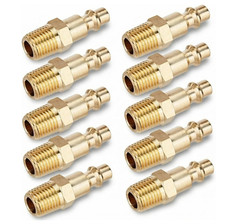 10 PCS Brass 1/4 Inch NPT Male Industrial Quick Connect Air Hose Fittings, M-Sty