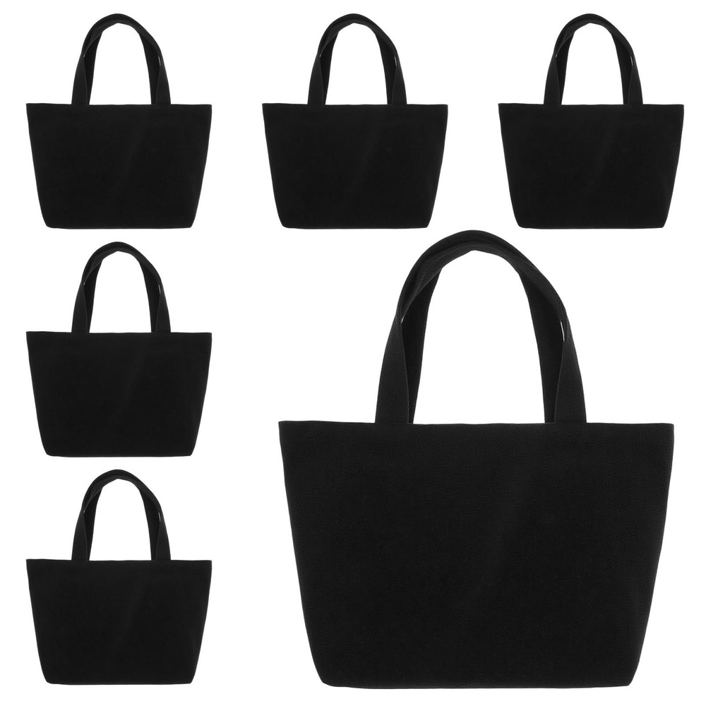 PercyEffie 6 Pack Black Canvas Tote Bags 12×8×4 Inch Reusable Medium,