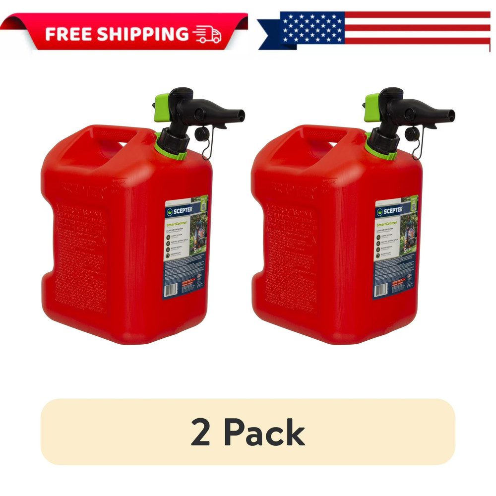 (2 pack) Scepter 5 Gallon Capacity Smart Control Dual Handle Gas Can, FSCG571EOC