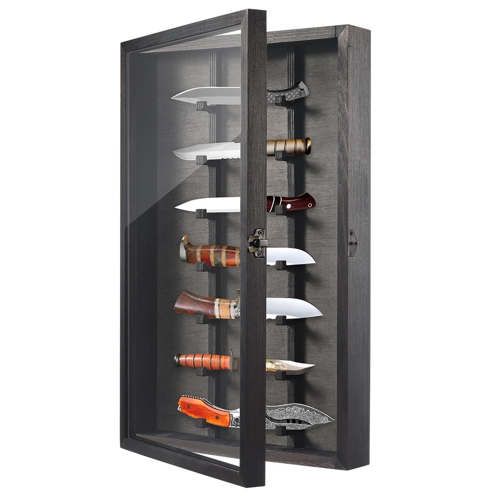 Triceratops Knife Display Case with Lockable Clear Acrylic Door, Wall Mount Wood