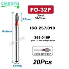 20Pcs US Dental Diamond Burs High Speed Burs Dental Lab Polishing Drills 1.6mm
