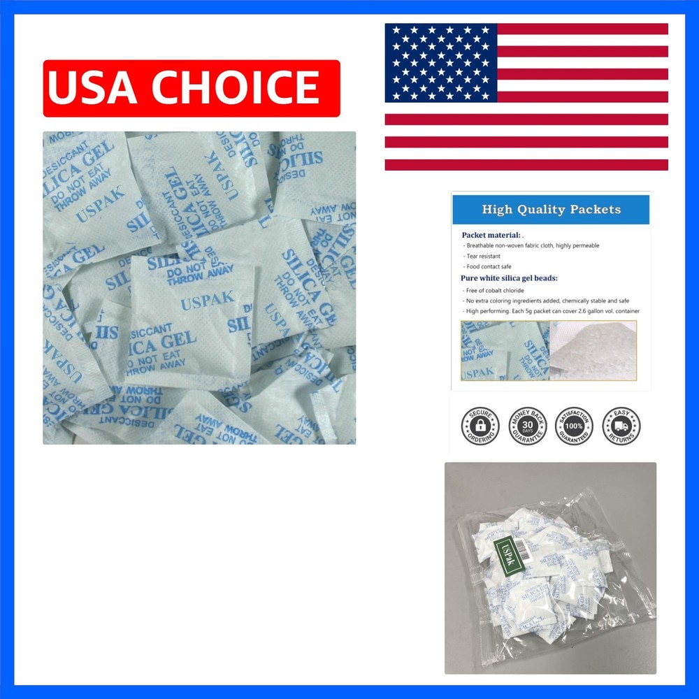 USPak Silica Gel Desiccant Packs 5 Gram 50 Packets Drying Agent Moisture Abso…