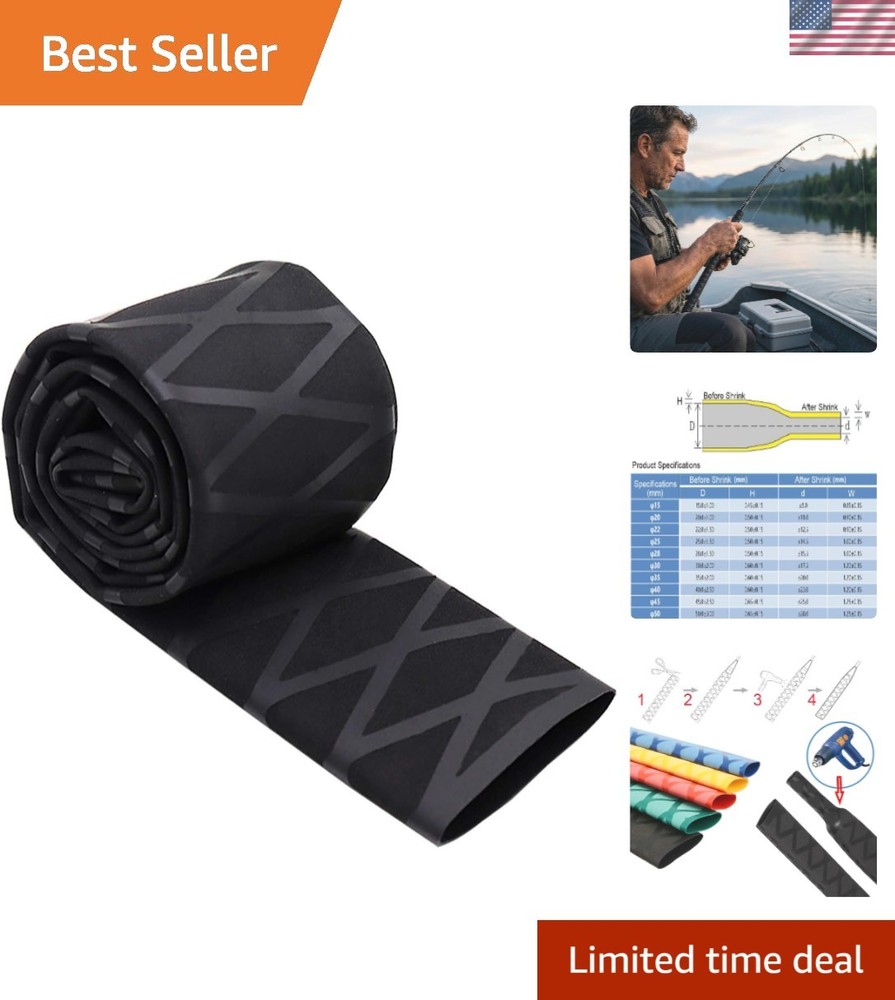 45mm Black Textured Shrink Tubing for Improved Grip on Fishing Rods and Tools