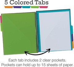 Spiral Folder Organizer – 5 Dividers & 10 Pockets with Zipper Pouch, Multi