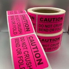 Neon Pink CAUTION Labels 2” x 3” – 250 Labels Per Roll