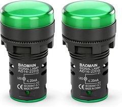 Energy Efficient 110V AC LED Indicator Light – 22mm Panel Mount, Green, 2-Pack
