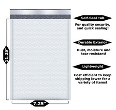 50-Pk WHITE 7.25 x 11″ Padded POLY BUBBLE MAILER Bag shipping DVD #1 envelope