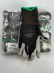 12 PAIRS CONDOR COATED BLACK/GREY WORK GLOVE 100% NYLON SHELL PU PALM (XXS-3XL)