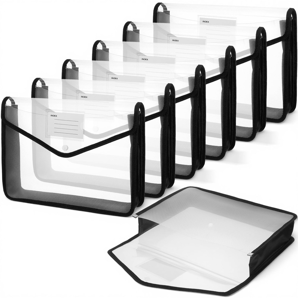 PercyEffie 7 PCS Plastic Expanding File Folder Black Transparent