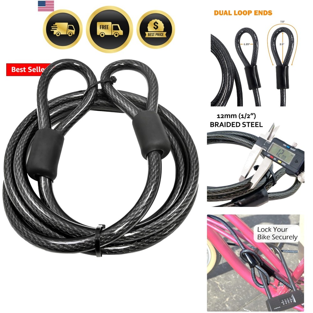 12mm 1/2 inch Heavy-Duty Security Cable, Vinyl Coated Braided Steel with Seal…