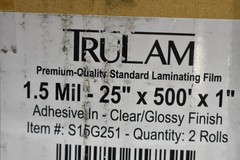TruLam Laminating Film 1.5 Mil 25″ X 500′ X 1″ Clear Gloss 2 Rolls S15G251
