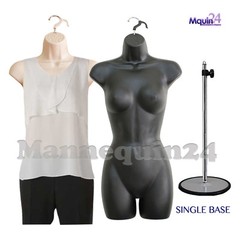 2 MANNEQUINS: FLESH & BLACK FORMS + 1 STAND + 2 HANGERS FEMALE DRESS CLOTHING