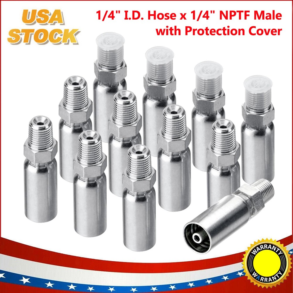 12 x 1/4″ I.D. Hose x 1/4″ NPTF Male W/ Cover Hydraulic Hose End Crimp Fittings