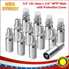 12 x 1/4″ I.D. Hose x 1/4″ NPTF Male W/ Cover Hydraulic Hose End Crimp Fittings