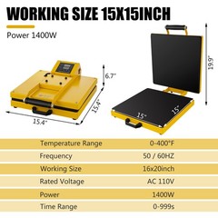 15″x15″ Digital Clamshell Heat Press Machine T-shirt Transfer Sublimation Print