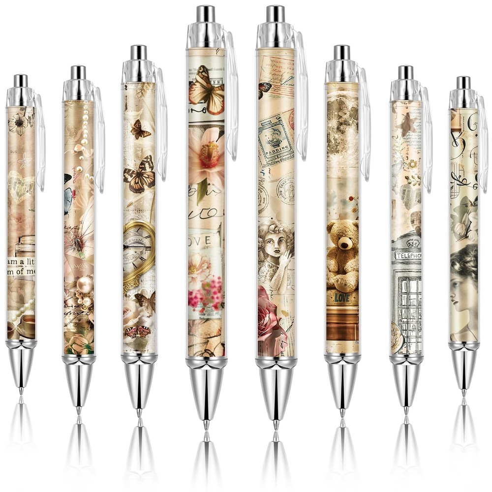 Ireer 8 Pcs Ballpoint Pens for Women 1.00 mm Cute 1 Count (Pack of 8), Black