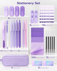Four Candies Aesthetic Purple School Supplies Kit with Case for Girls Back to