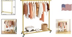 Gold Adjustable Rolling Clothing Rack – Space-Saving Organizer for Home & Retail