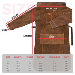 Heat Resistant Leather Welding Apron with Sleeve & 6 Pockets, Brown