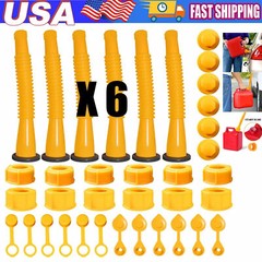 Old Style Gas Can Spout Replacement w/Tough Nozzles Screw Collar Vent Caps 6 Kit