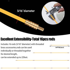 23.8FT Fiberglass Running Electrical Wire Cable Glow Rods Wire Pulling, Fish Rod